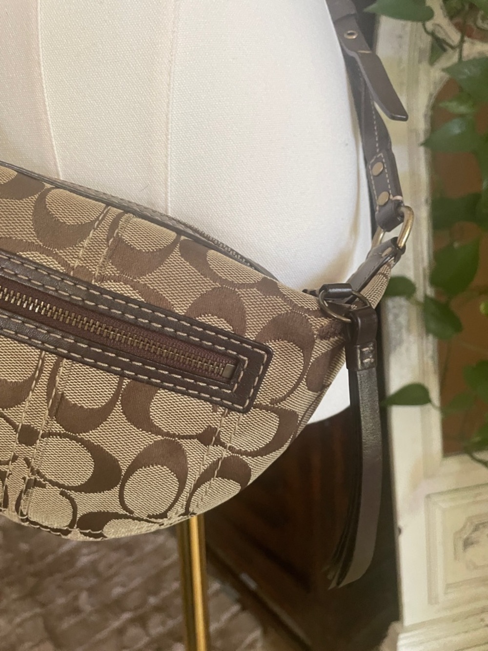 Coach Brown Signature Canvas Crossbody with Dark Brown Trim As Is - Picture 4 of 15